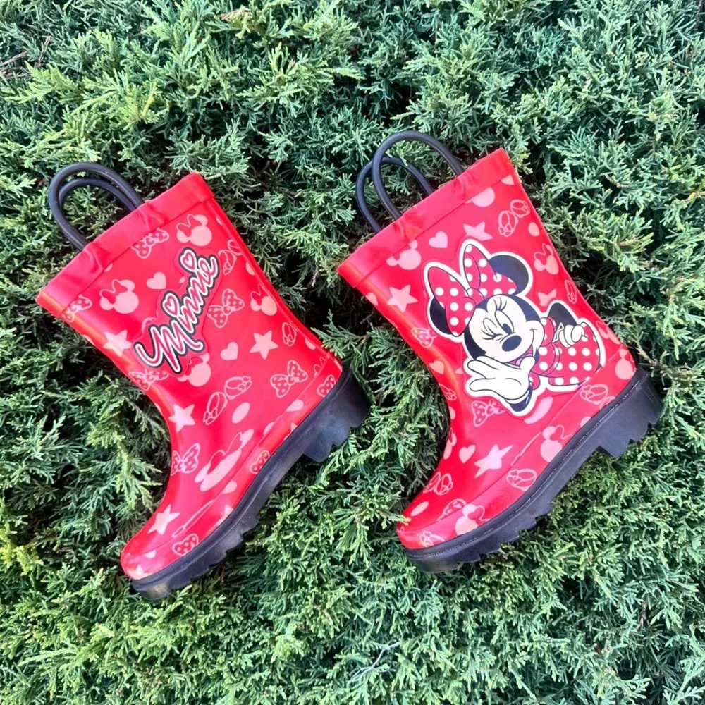 Disney Minnie Mouse Toddler Girl Waterproof Rubber Rain Boots Size 7 Red
